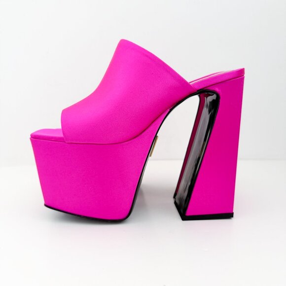 Brandon Blackwood Harlo Mule Platform Sandal Satin Hot Pink - Picture 6 of 16